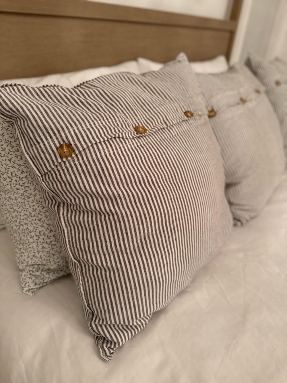 Pottery Barn Gray Stripe Button-Front Euro Pillow Sham Cover
